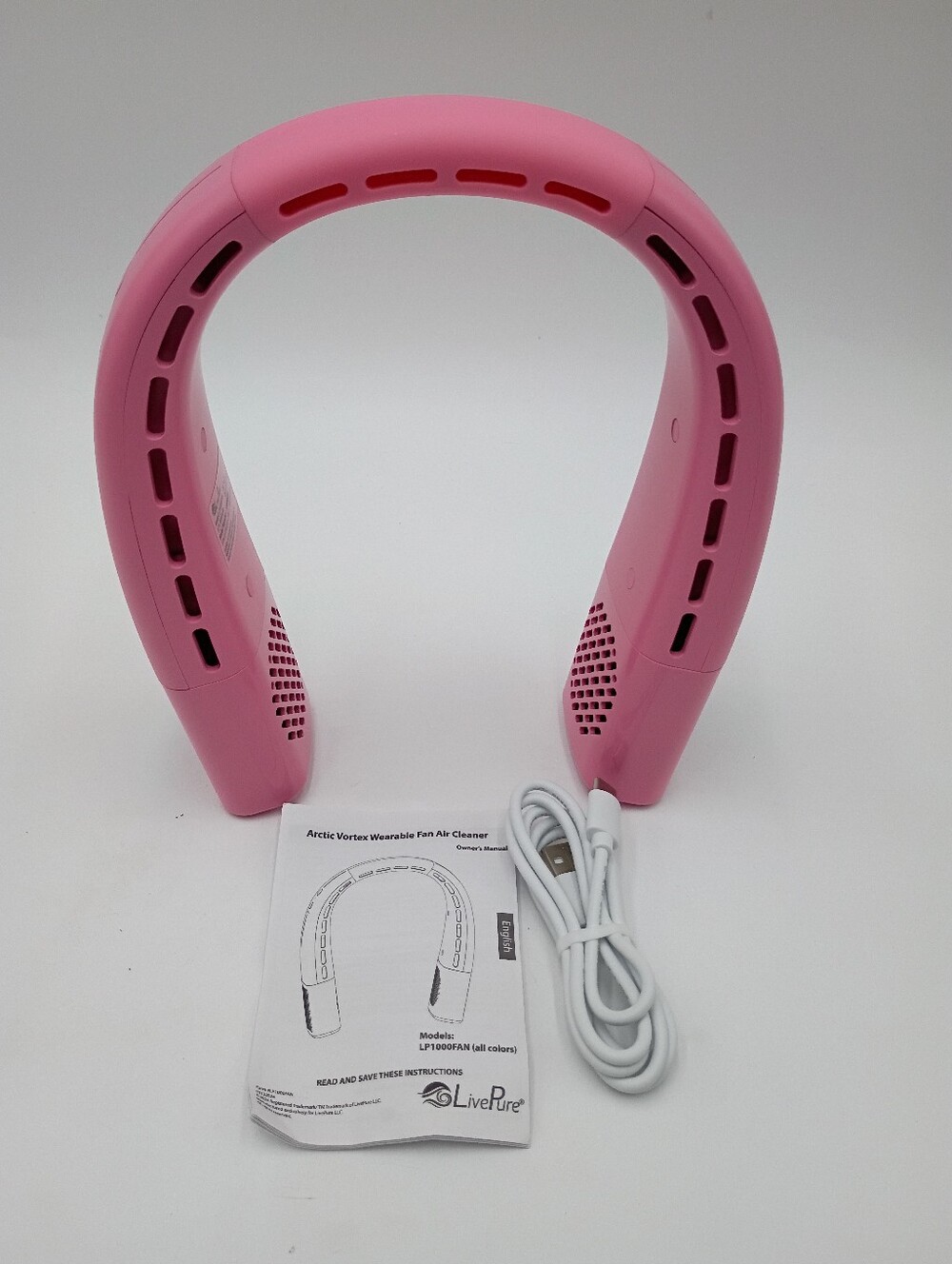 LivePure Portable Neck Fan, Hands-Free Bladeless, 4 Speeds, Rechargeable Pink